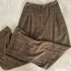 Wide-leg Plaid Pants